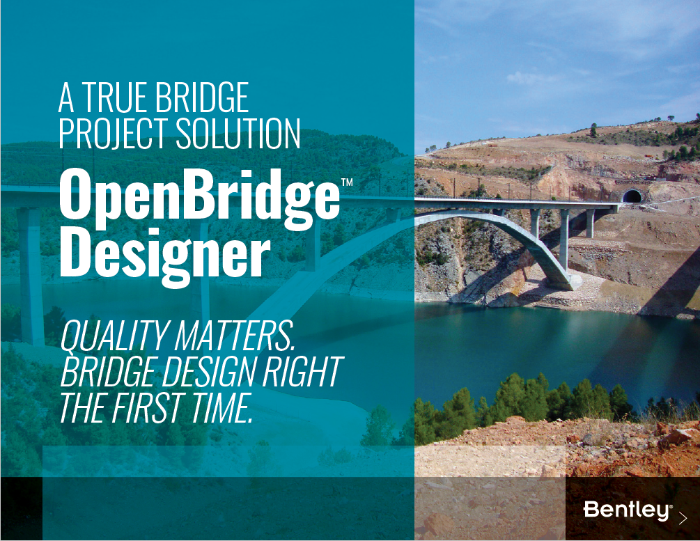 Ebook promotional material for OpenBridge Designer software, highlighting quality in bridge design.