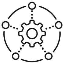 A central gear icon surrounded by four smaller circular icons connected via dotted lines, reminiscent of interconnected systems, perfectly illustrates the streamlined connectivity MicroStation provides in powering transportation infrastructure projects. | Bentley Systems | Infrastructure Engineering Software Company A central gear icon surrounded by four smaller circular icons connected via dotted lines, reminiscent of interconnected systems, perfectly illustrates the streamlined connectivity MicroStation provides in powering transportation infrastructure projects.