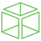 Abstract geometric design created using digital construction software, featuring a green quatrefoil shape centered, with black squares and yellow bars on a gray background.